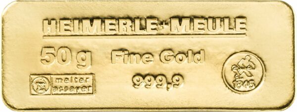 50 g Goldbarren Heimerle und Meule (Sargform)