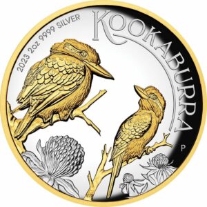 2 Unze Silber Kookaburra 2023 PP (Auflage: 2.000 | Polierte Platte | High Relief | teilvergoldet)