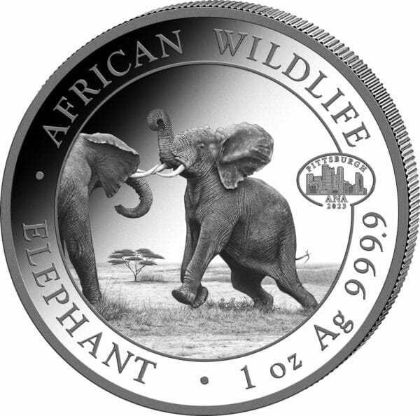 1 Unze Silber Somalia Elefant 2024 Motiv (PM: ANA Pittsburgh | Auflage: 1.000 | Jahrgang 2023)