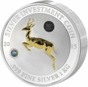 1kg Silber Gabun Springbock 2015 Giant Edition (Teilvergoldet | Schwarz-Rhodium)