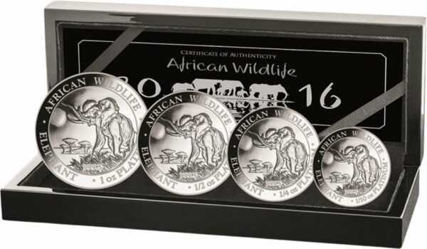 Platin Set: 1/10 - 1 Unze Somalia Elefant 2016 (im Etui)