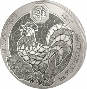 1 Unze Silber Ruanda Lunar Hahn 2017 (Stempelglanz)