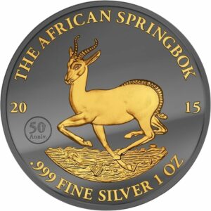 1 Unze Silber Gabun Springbock 2015 (teilvergoldet  | Golden Enigma Edition)