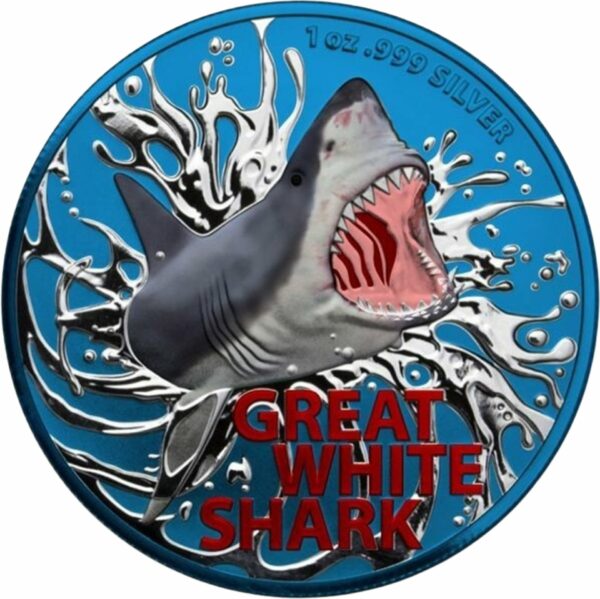 1 Unze Silber Weißer Hai 2021 (Auflage: 100 | coloriert | Space Blue)