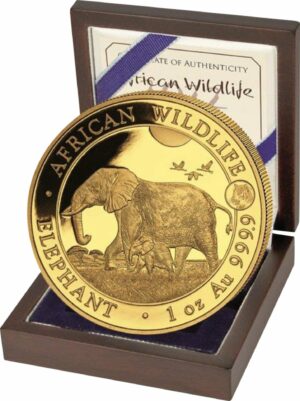 1 Unze Gold Somalia Elefant 2022 Privymark Tiger (Auflage: 100 | inkl Etui)