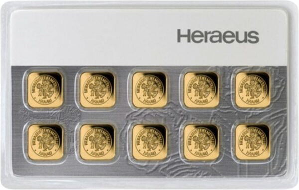 10 x 1 g Heraeus Multicard Goldbarren