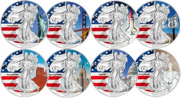 8 x 1 Unze Silber American Eagle Set 2014 (coloriert)