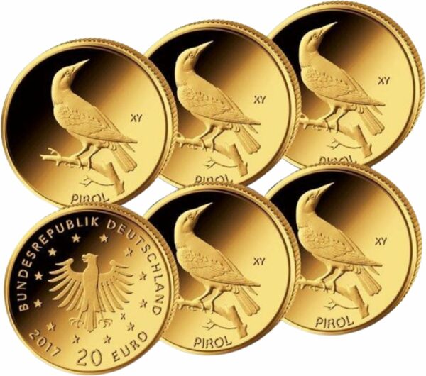 Komplettsatz 1/8 Unze Gold 20 Euro Pirol 2017 (Buchstaben: A