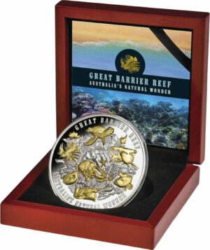 5 Unze Silber Great Barrier Reef Niue PP 2018 teilvergoldet (Niue 10$ | teilvergoldet | Auflage: 500)