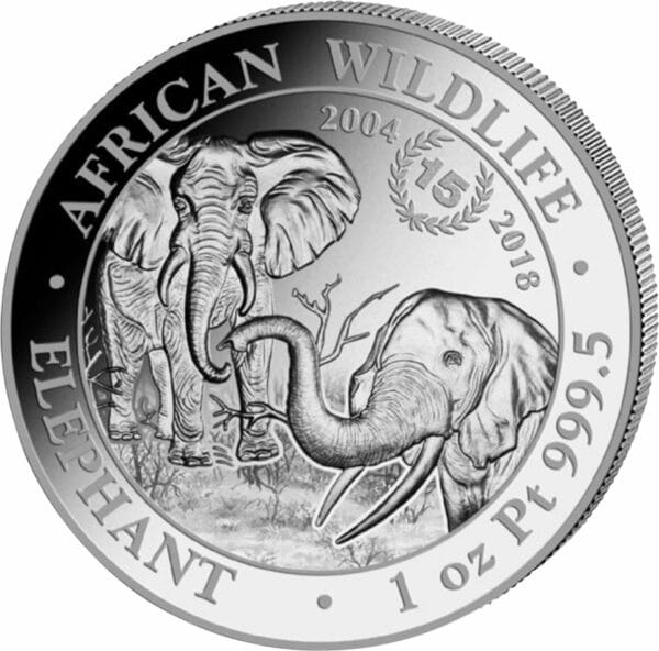 1 Unze Platin Somalia Elefant 2004-2018 (Jubiläumsausgabe: 15 Jahre | Auflage: 1.500)