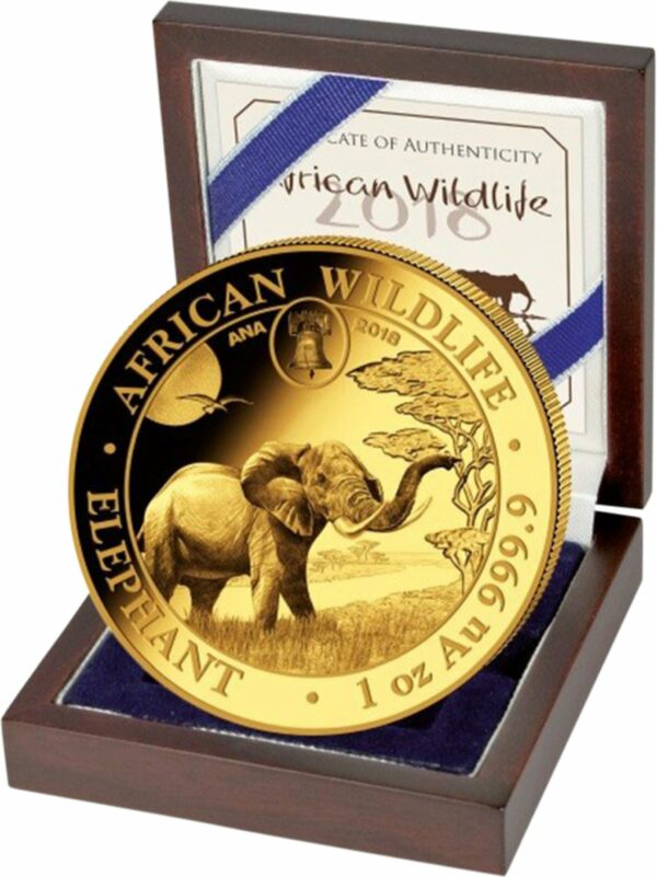 1 Unze Gold Somalia Elefant Motiv 2019 (Auflage: 100 | Privymark: ANA | Jahrgang: 2018)