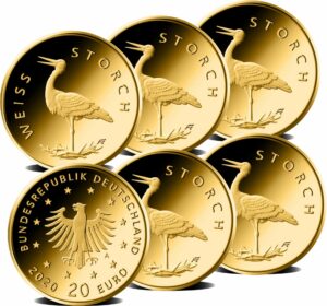 Komplettsatz 1/8 Unze Gold 20 Euro Weißstorch 2020 (Heimische Vögel | Buchstabe: A