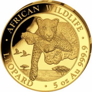 5 Unze Gold African Wildlife Leopard 2020 PP (Auflage: 50 | Polierte Platte) Seriennummer 44