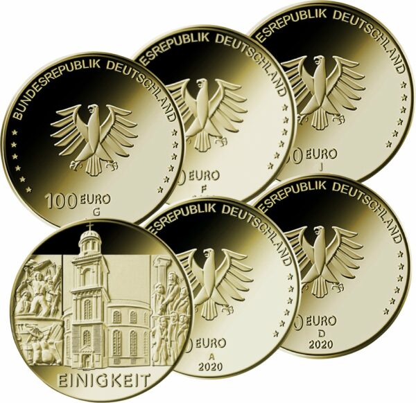 Komplettsatz 1/2 Unze Gold 100 Euro 2020 Einigkeit (Buchstaben: A