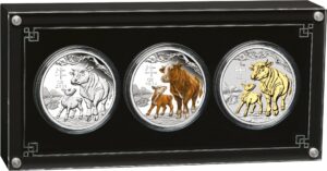 3 x 1 Unze Silber Set Lunar III Ochse 2021 (Auflage: 1.500 | Polierte Platte)