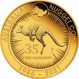 2 Unze Gold Känguru Nugget 35. Jubiläum 2021 PP (Auflage: 150 | Polierte Platte)