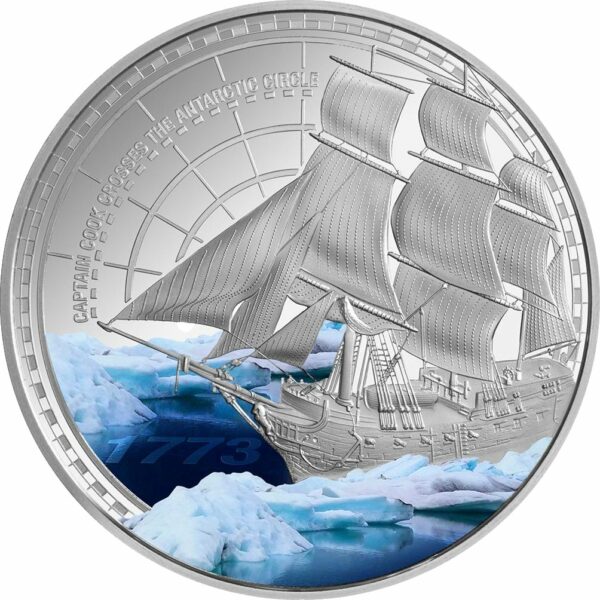 1 Unze Silber Captain Cook Antarctic Adventure 2023 (Auflage: 750 | coloriert | Polierte Platte)