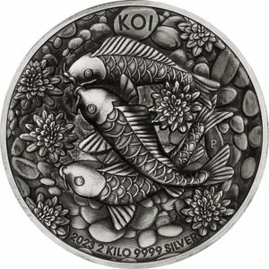 2kg Silber Koi Fisch 2023 (Auflage: 200 | Antik Finish | High Relief | inkl. Etui)