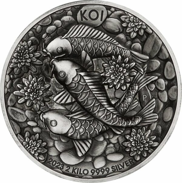 2kg Silber Koi Fisch 2023 (Auflage: 200 | Antik Finish | High Relief | inkl. Etui)