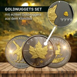 3 x 1 Unze Silber Gold Nugget Edition Antik Finish (Auflage: 100)