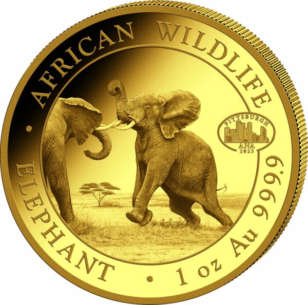 1 Unze Gold Somalia Elefant Motiv 2024 (Auflage: 100 | Privymark: ANA Pittsburgh | Jahrgang: 2023)