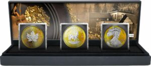 3 x 1 Unze Silber Golden Nugget Set (Auflage: 100 | teilvergoldet | mit Nugget)