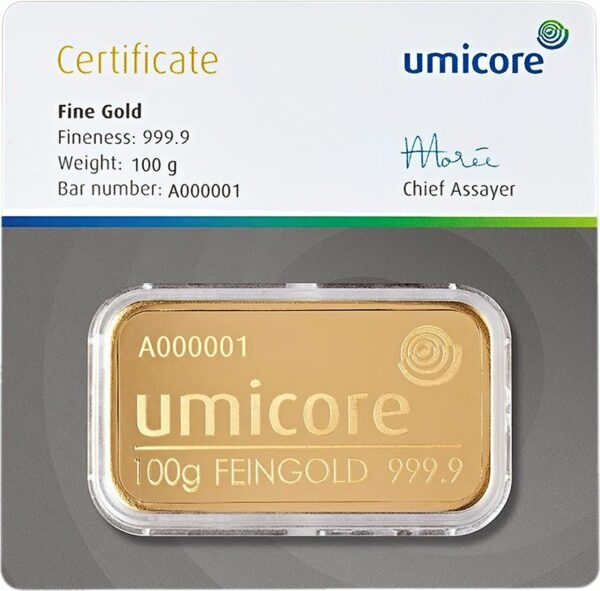 100 g Goldbarren Umicore