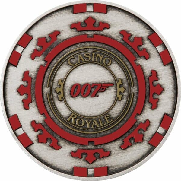 1 Unze Silber Casino Royale Chip James Bond 007 (Auflage: 2.500 | coloriert | Antik Finish)