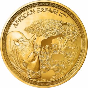 5 Unze Gold African Safari Nashorn 2018 PP (inkl. Holzbox & Zertifikat | Auflage: 50)