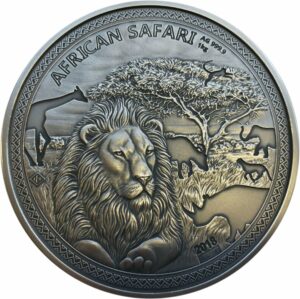 1kg Silber African Safari Löwe 2018 Antik Finish (Auflage: 100 | inkl. Holzbox & Zertifikat)