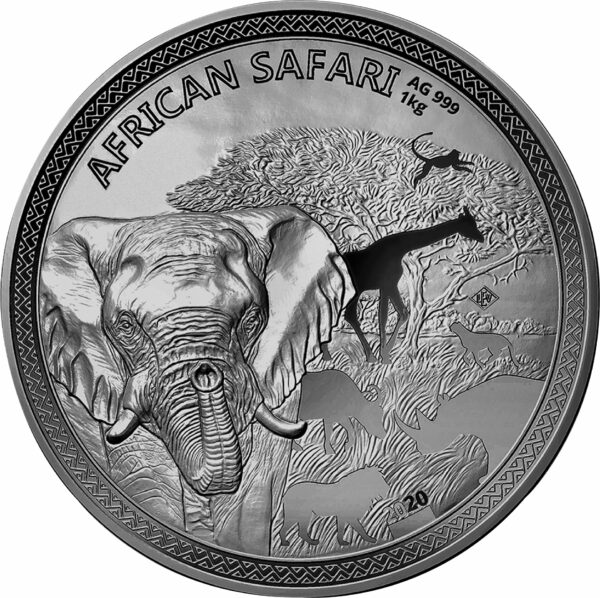 1kg Silber African Safari Elefant 2020 AF (Auflage: 100 | Antik Finish)