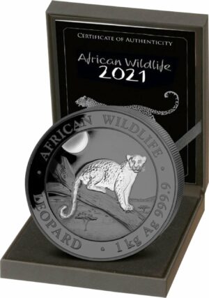 1kg Silber African Wildlife Leopard 2021 Black Edition (Auflage: 100 | platiniert)