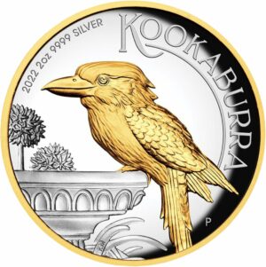 2 Unze Silber Kookaburra 2022 PP (Auflage: 2.000 | Polierte Platte | High Relief | teilvergoldet)