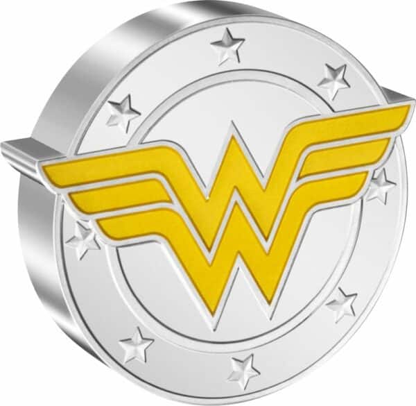 1 Unze Silbermünze Wonder Woman Logo 2022 PP (Auflage: 5.000 | coloriert | Polierte Platte)