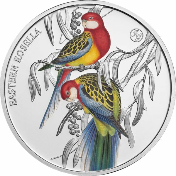 1 Unze Silber Eastern Rosella 2023 PP mit John Gould Privy Mark (Auflage: 750 | coloriert | Polierte Platte)