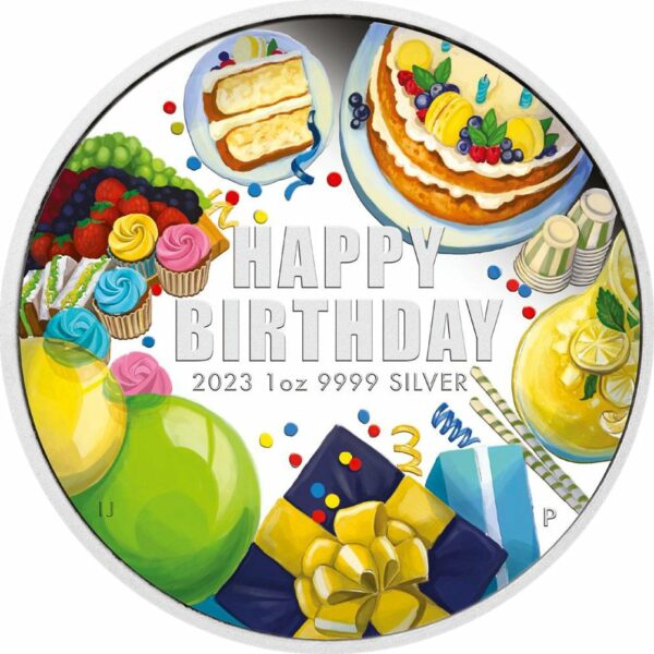 1 Unze Silber Happy Birthday 2023 PP (coloriert | Polierte Platte)