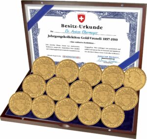 Komplettsatz 14x20 Schweizer Franken Gold Vreneli (1897-1910)