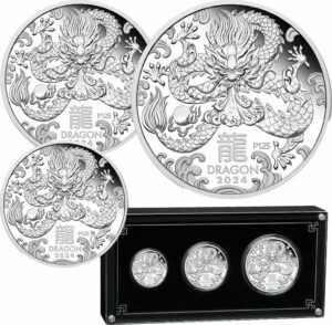 3 Münzen Silber Set Lunar III Drache 2024 PP (Auflage: 1.000 | Polierte Platte)