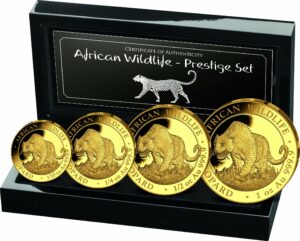 Gold African Wildlife Somalia Leoparden Set 2023 PP (Auflage: 300 | Polierte Platte | 4 Münzen)