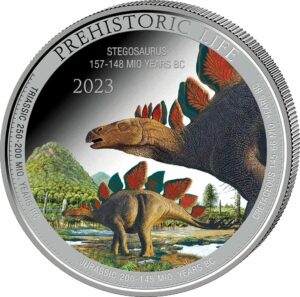 1 Unze Silber Prehistoric Life Stegosaurus 2023 (Auflage: 2.000 | coloriert)