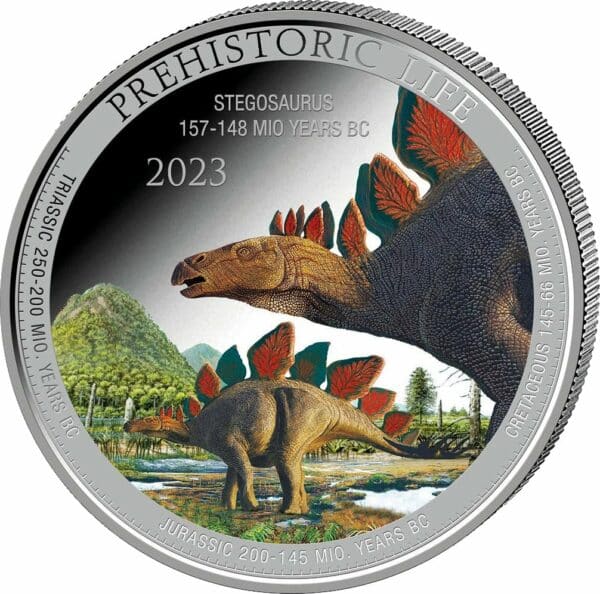 1 Unze Silber Prehistoric Life Stegosaurus 2023 (Auflage: 2.000 | coloriert)