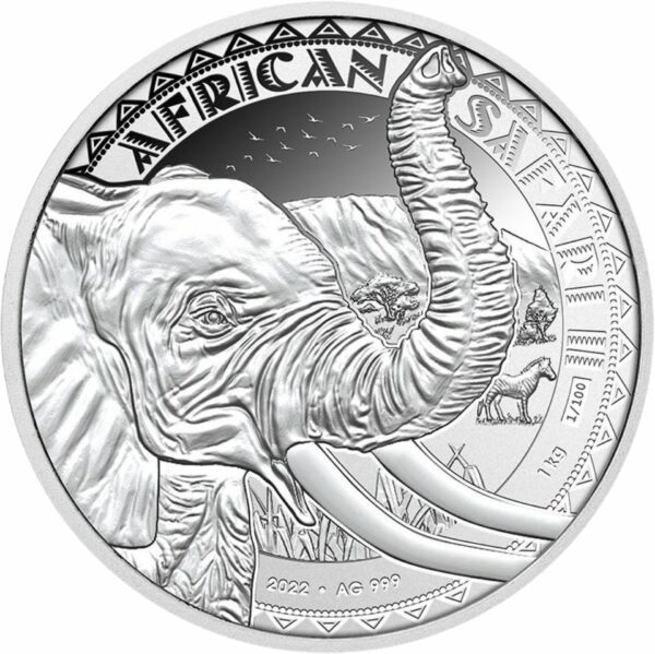 1kg Silber African Safari II Elefant 2022 PP (Auflage: 100 | Polierte Platte)